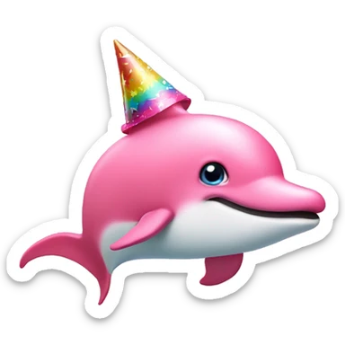 Pink dolphin with a party hat sticker