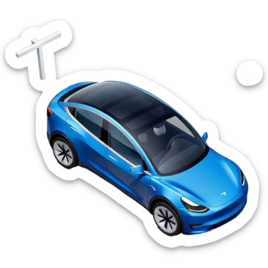 Tesla Model Y parking, seen from above. A blue line shows the planned trajectory sticker
