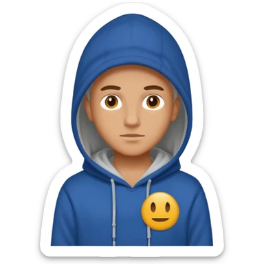 make image of white person, he is wearing hoodie with BST sign of it sticker