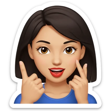 black slighty browin hair light brown skin woman, flirtatious gesture, biting her finger and winking emoji sticker