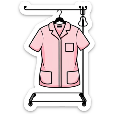 light pink medical scrubs uniform hanging on rack without any person sticker
