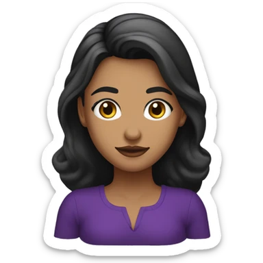 Mujer joven de tes clara de ojos oscuros y cabello sueto negro hasta el busto usa una blusa morada y esta señalando con sus dos brazos hacia arriba sticker