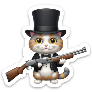 A cat with a top hat and a 24-gauge shotgun sticker
