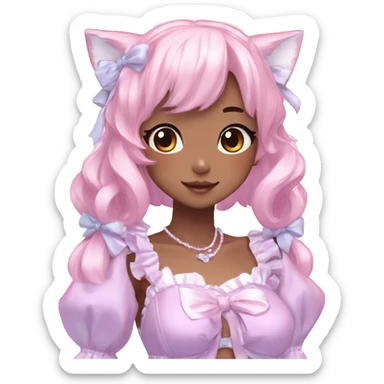 Shiny Blushing Cute Kawaii Beautiful Pastel Lolita Anime Catgirl Trending Style Cottagecore Pastelcore  full body sticker