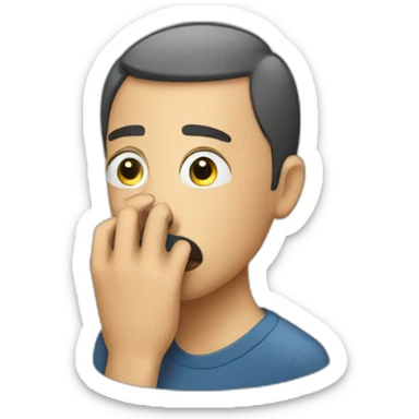 person sniffing sticker