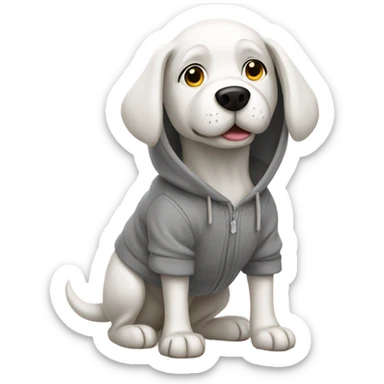 White dog wearing a grey hoodie  sticker