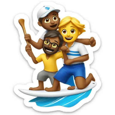  Eu quero um emoji com dois golfinhos Surfando em uma onda num dia de sol com uma flor sticker