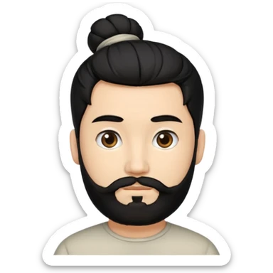man with a beard and black hair tied in a bun sticker