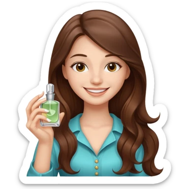 half body pretty long hair girl holding parfume with smile sticker