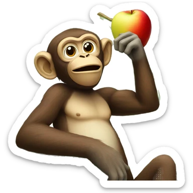 A monkey eating a apple off of a banana tree sticker