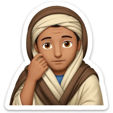 Un arabe haciendo gesto de dormir solo la cabeza y la manta que lleva que sea larga sticker