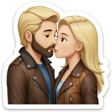 A blonde girl with kissing a brunette boy with a beard and leather jacket  sticker