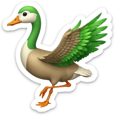 Emoji of a running goose with a very long neck and two legs. Use 🪿 shape but color it bright green (#39C700). The legs should look actively running with motion. The wings must be tightly folded against the body, not flapping or extended. sticker