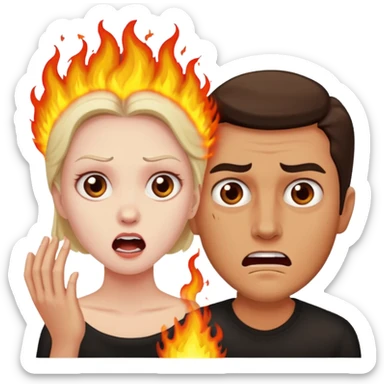  woman being burned in front of a very handsome man sticker