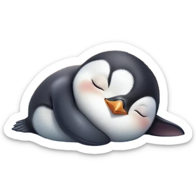 Meme-Worthy cute Sleeping Baby Penguin Portrait Emoji, Head resting peacefully with a contented smile, showcasing luxuriously soft down and a serene, slumbering gaze, Simplified yet hilariously adorable features, highly detailed, glowing with a soft, drowsy polar light, high shine, relaxed and utterly lovable, stylized with an air of playful laziness, bright and heartwarming, soft glowing outline, capturing the essence of a sleeping baby penguin that feels destined to become the next viral icon of adorable rest! sticker