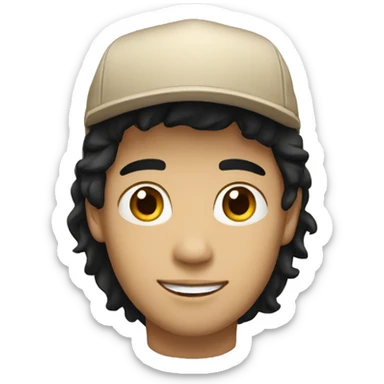"Young man, white with black hair, wearing a beige cap." sticker