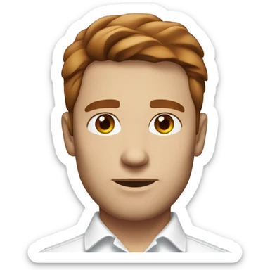 Portrait of an adult guy with brown-dark-red hair, serious, light skin, brown stubble, blue eyes, wearing a white office shirt. sticker