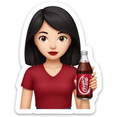 a black hair girl with straight/wavy hair holding a dr pepper soda and wearing a dark red top  sticker