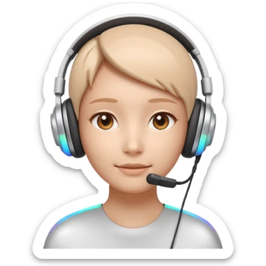 AI Call Agent holo-human-like Cyber AI face, warm, calm and friendly. Holographic look.Soft AI face with a listening, welcoming expression, minimal facial lines, calm eyes. Light headset. Super minimalistic.  sticker