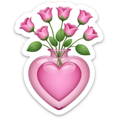 transparent pink heart vase with matching pink heart flowers sticker