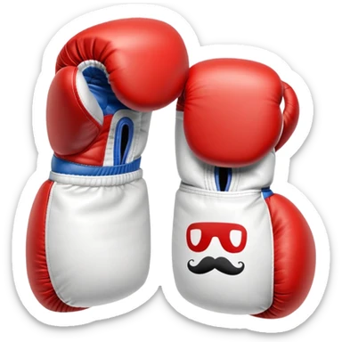 Red and white boxing gloves with Mario M logo and mustache design sticker