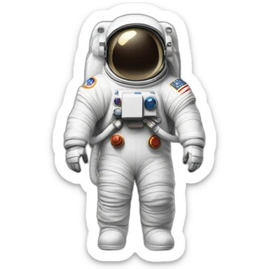 an astronaut with a question mark sticker