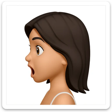 Create a side profile view of this girl's head in Apple emoji style with a surprised expression, 3D look, and soft shading on a transparent background. Maintain the Apple emoji style characteristics with a 3D appearance and soft shading. sticker