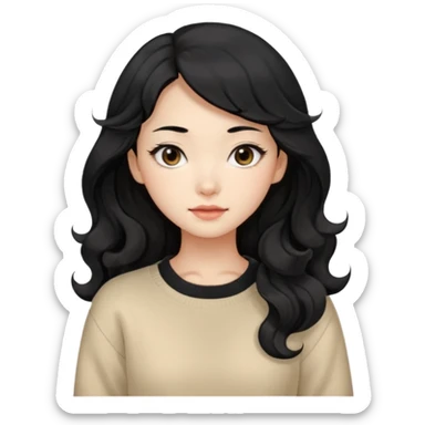 Beautiful girl,Black hair, wavy long hair,Black eyes,Chinese, beige sweater  sticker