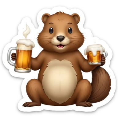 A relaxed beaver leaning back with a foamy beer mug sticker