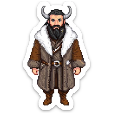 viking with black beard and fur coat sticker