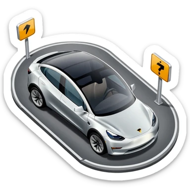 A Tesla Model Y parallel parking in front of a store, from above sticker