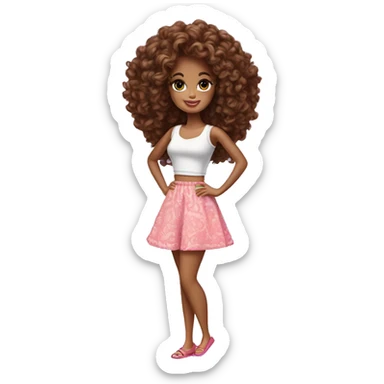 Curly Brown  hair barbie full body sticker