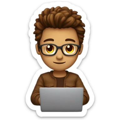 No glasses Cute programmer on his laptop with lighted skin a brown quiff and brown eyes and very little beard  sticker