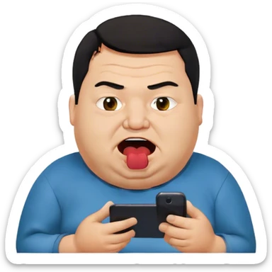 fat ugly turkish guy with undercut and black hair looking at his phone with open mouth sticker