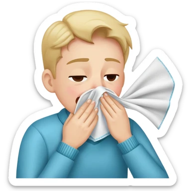 person sneezing into a handkerchief, simple and expressive, cheerful sticker