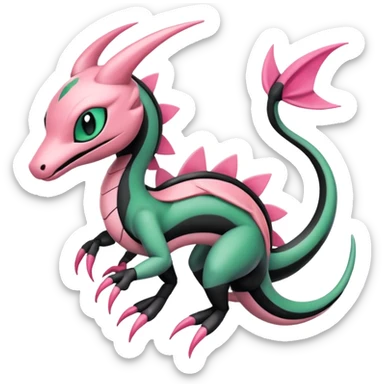 Pink-black-white-gradients Meloetta-Rayquaza-Salandit-Pokémon-Fakémon-creature-fusion-hybrid sticker