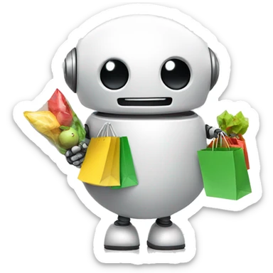 cute round happy robot with shopping bags sticker