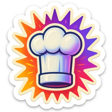 chef's hat, colors explosion, playful and modern with gradient FF4D67, 9D34FF gradient, vibrant sticker