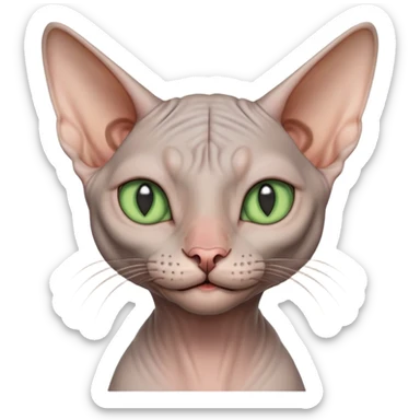 gray hairless Sphynx cat with green eyes, smiling sticker