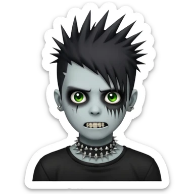 emo zombie boy with spiky black emo hair and a black shirt and grilzz  sticker