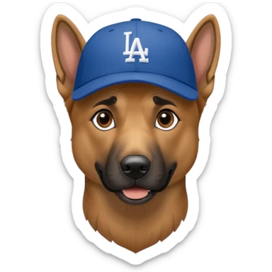 Belgian Malinois wearing Los Angeles dodgers baseball cap sticker