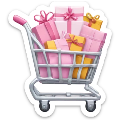 shopping cart wrapped in twinkle lights  full of light pink gift bags sticker