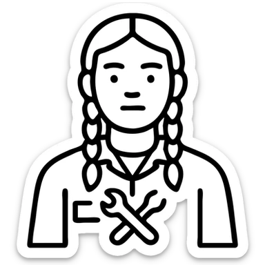 A 40-year-old Latina woman car mechanic with light brown skin, wearing black mechanic uniform, with two braids pulled back from her head sticker