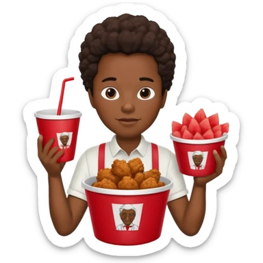 black person holding fried chicken in a KFC bucket and watermelon and cotton sticker