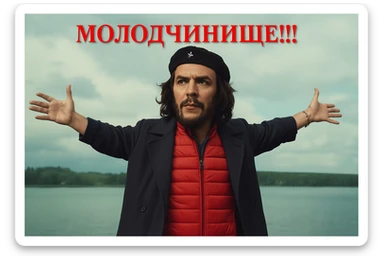 Сгенерируй мне в такой же позе и в такой же одежде Че Гевара (как на 2 фото) sticker