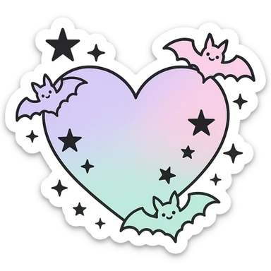 pastel goth heart with pastel bats and black stars ,remove background sticker