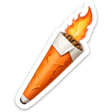 cartoon-like cigarette cone-shaped like a joint with a burning orange-red ember at the tip, realistic paper and ash texture, simplified and clean, bold outlines, emoji style sticker
