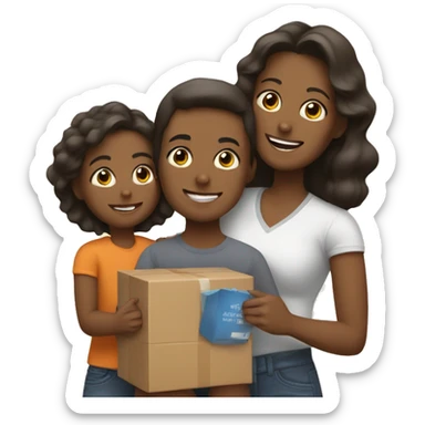 Mom with a package and kids sticker