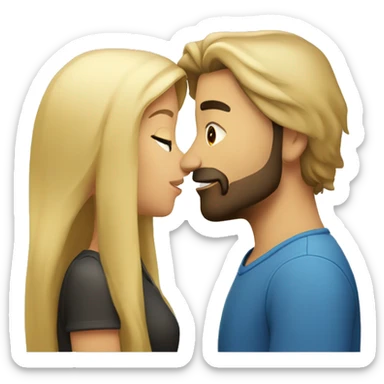 Brunette guy with beard kissing blond girl with long hair sticker