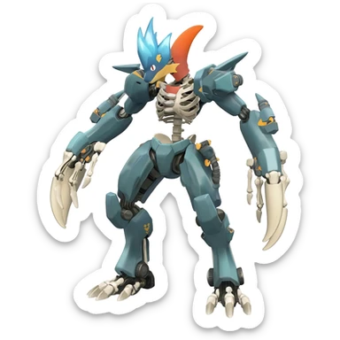 futuristic Skeleton-Cyborg-Manectric-Electrike-Salandit-Cubone-Umbreon-Marowak-Draco-Fakémon-hybrid-creature (full body), 4 legs sticker